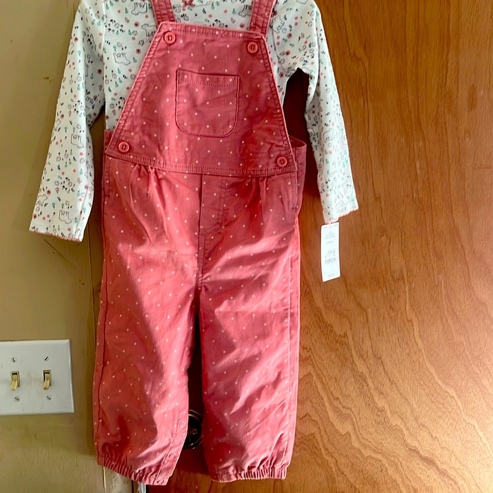 Carter’s pink polka dot 2 piece overall set